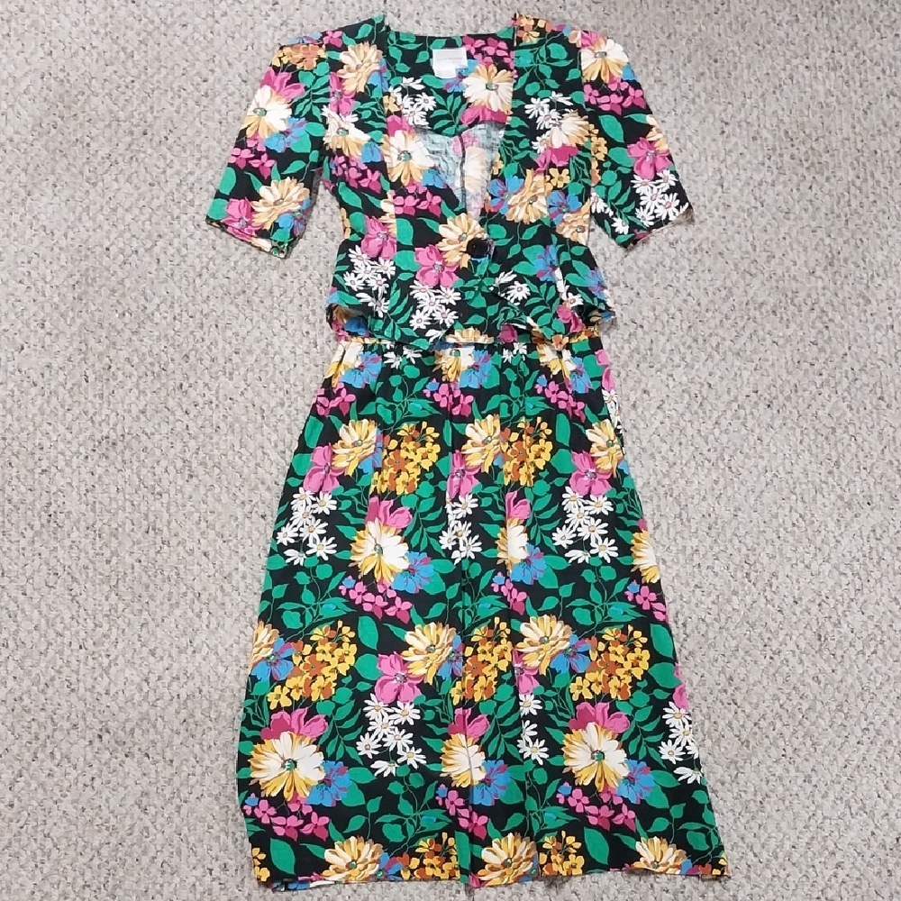 Vintage David Warren Floral Multicolor Women's Skirt Set